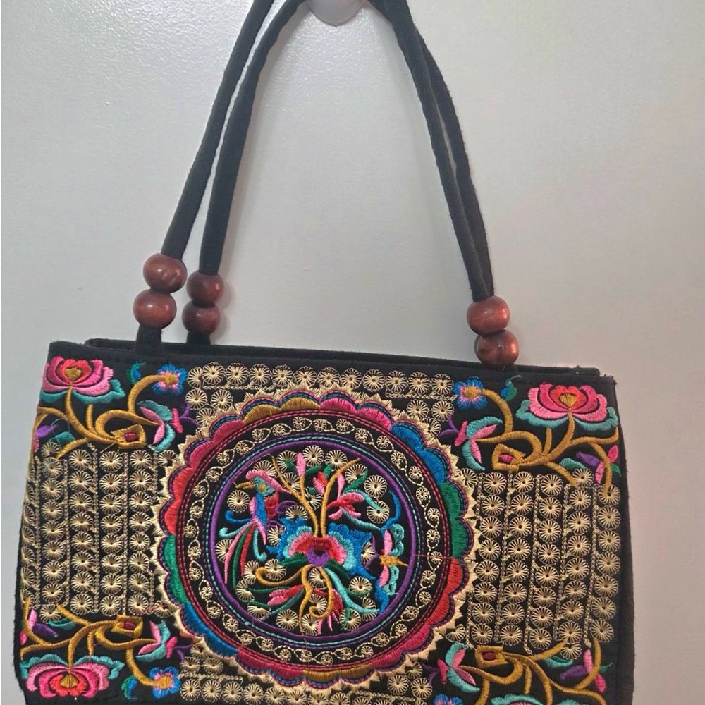 Embroidered Black and Gold Tote Bag